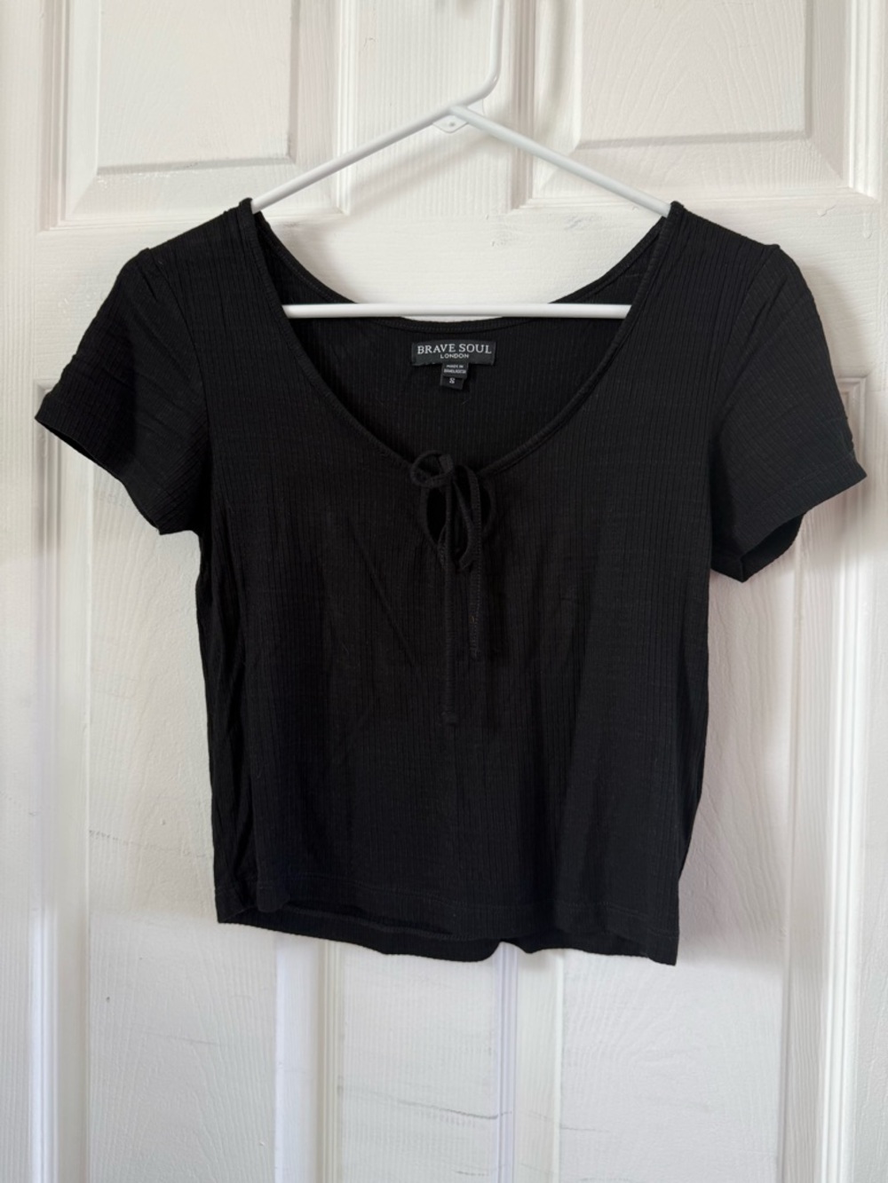 Brave Soul Black Ribbed Short Sleeve Tie-Front